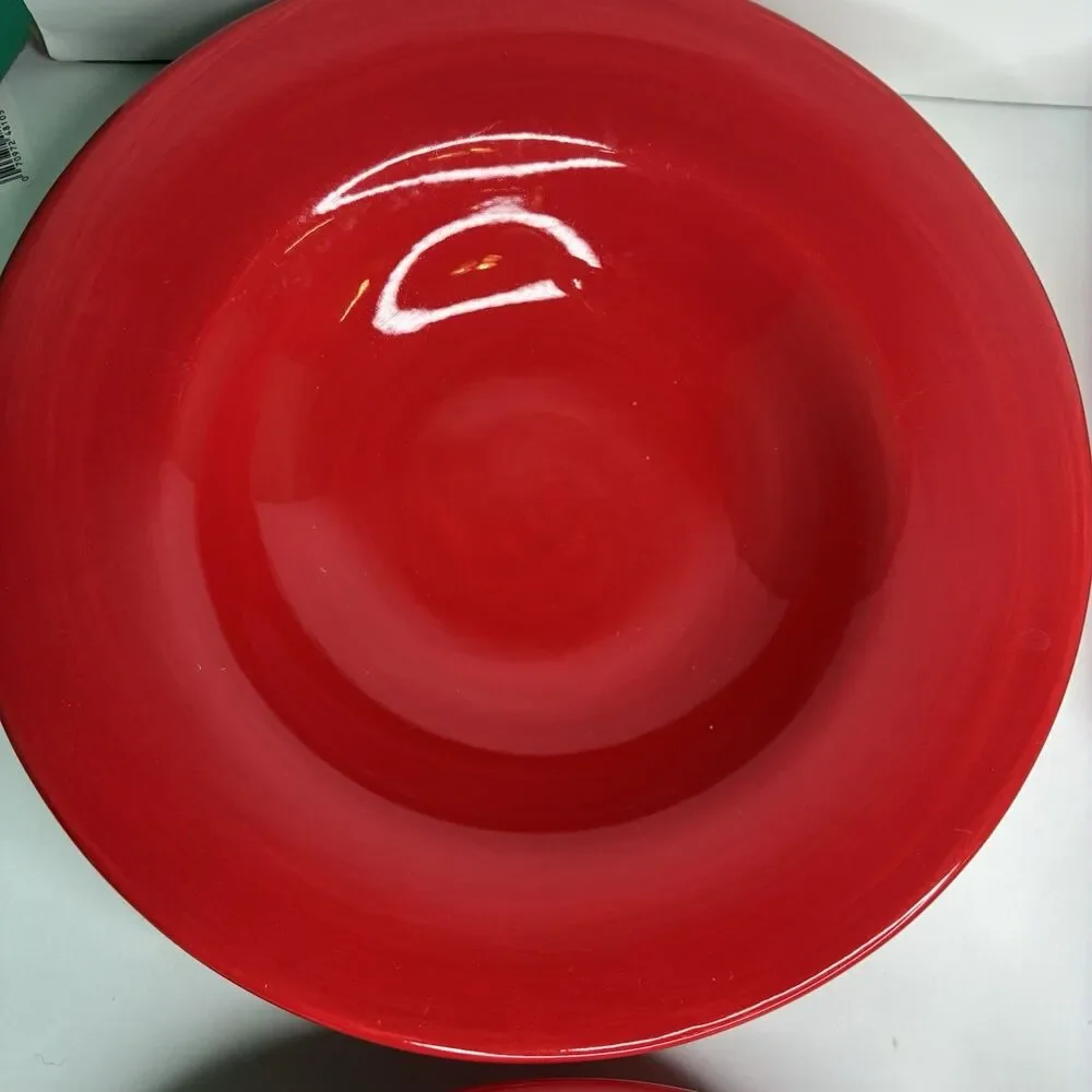 Pottery Barn Rimmed 10 1/4 In Pasta Soup Bowls Sausalito Cherry Red Set Of 4